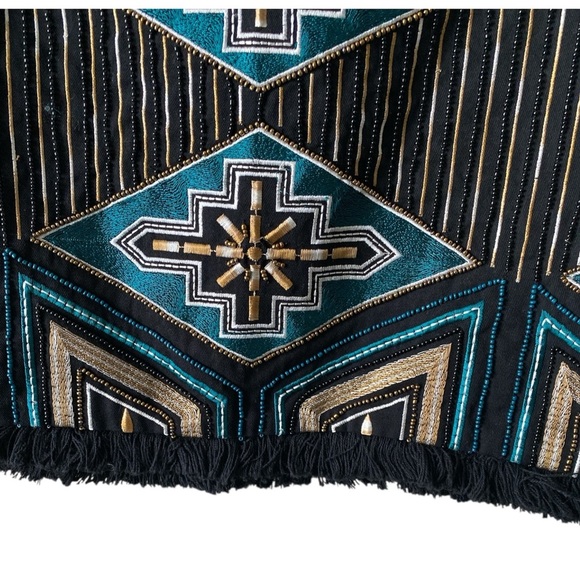 H&M Bloggers favorite Embroidered Beaded Fringe Mini Skirt Sz 10 Geometric Boho - Picture 8 of 11